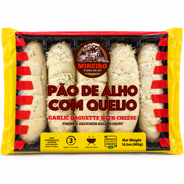Pão de Alho Tradicional com Queijo 10.6 oz / 300 gr – Mineiro 261076    -    Traditional Garlic Bread with Cheese 10.6 oz / 300 gr – Mineiro