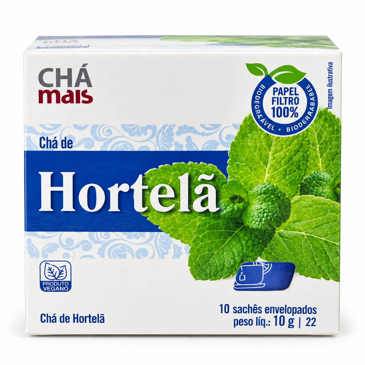 Chá de Hortelã 0.35 oz / 10 gr (10 Sachês) – Chá Mais 261076    -    Mint Herbal Tea 0.35 oz / 10 gr (10 Tea Bags) – Chá Mais