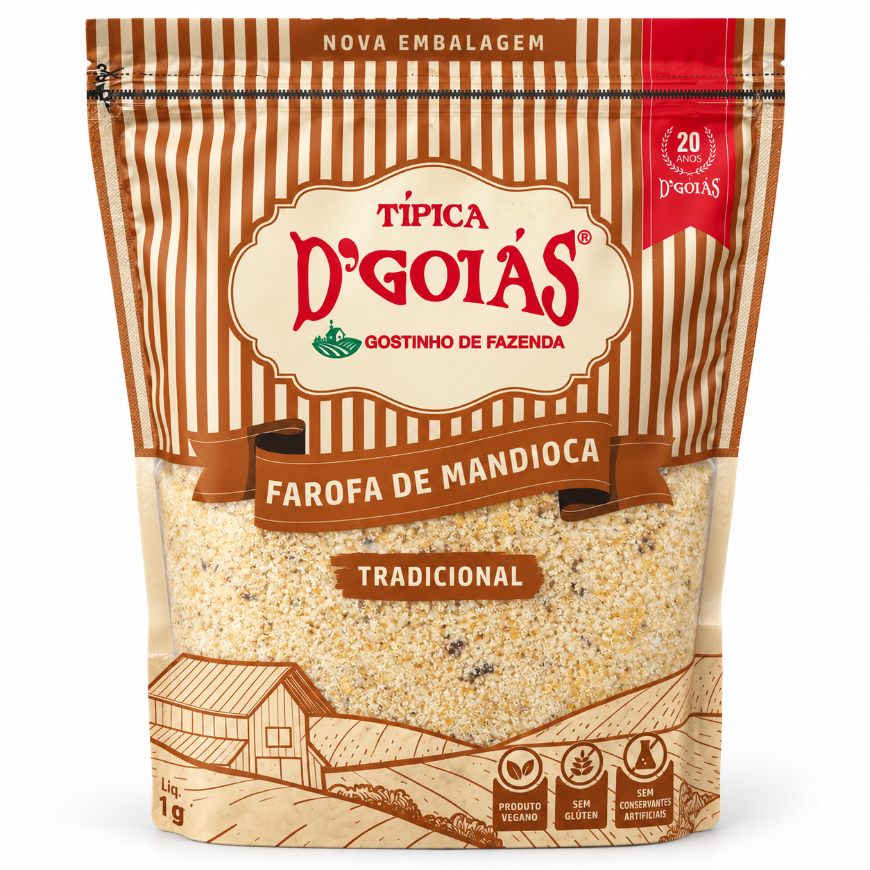 Farofa de Mandioca Tradicional 12.35 oz / 350 gr – D'Goiás 261076    -    Traditional Seasoned Cassava Farofa 12.35 oz / 350 gr – D'Goiás