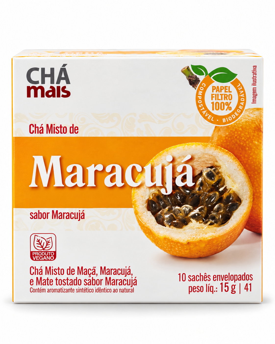 Chá Misto de Maracujá 0.53 oz / 15 gr (10 Sachês) – Chá Mais 261076    -    Passion Fruit Tea Blend 0.53 oz / 15 gr (10 Tea Bags) – Chá Mais