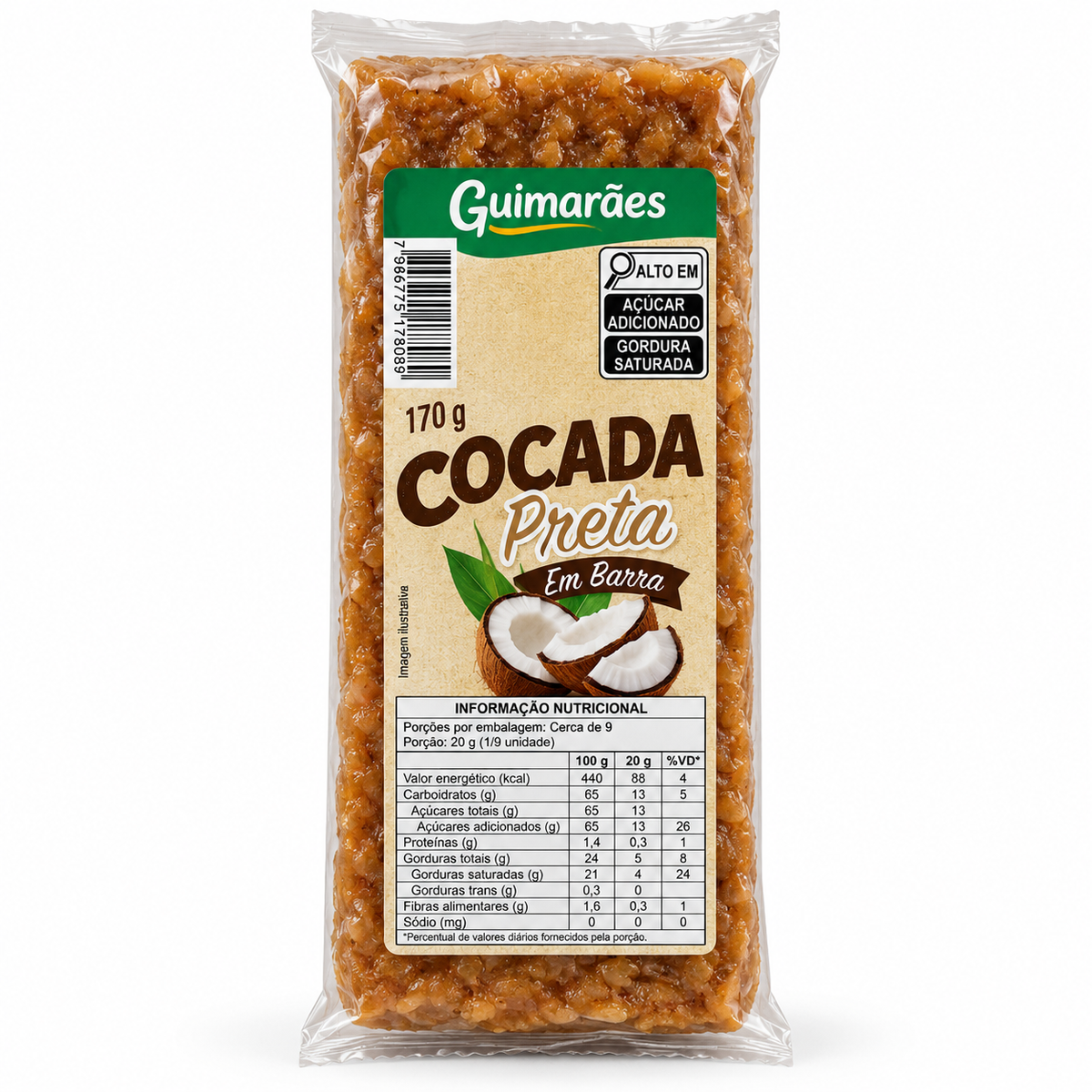 Cocada Preta em Barra 6.00 oz / 170 gr – Guimarães 261076    -    Dark Coconut Candy Bar (Cocada Preta) 6.00 oz / 170 gr – Guimarães
