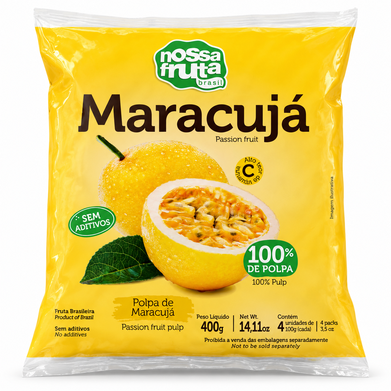 Polpa de Maracujá 14.11 oz / 400 gr – Nossa Fruta 261076    -    Passion Fruit Pulp 14.11 oz / 400 gr – Nossa Fruta