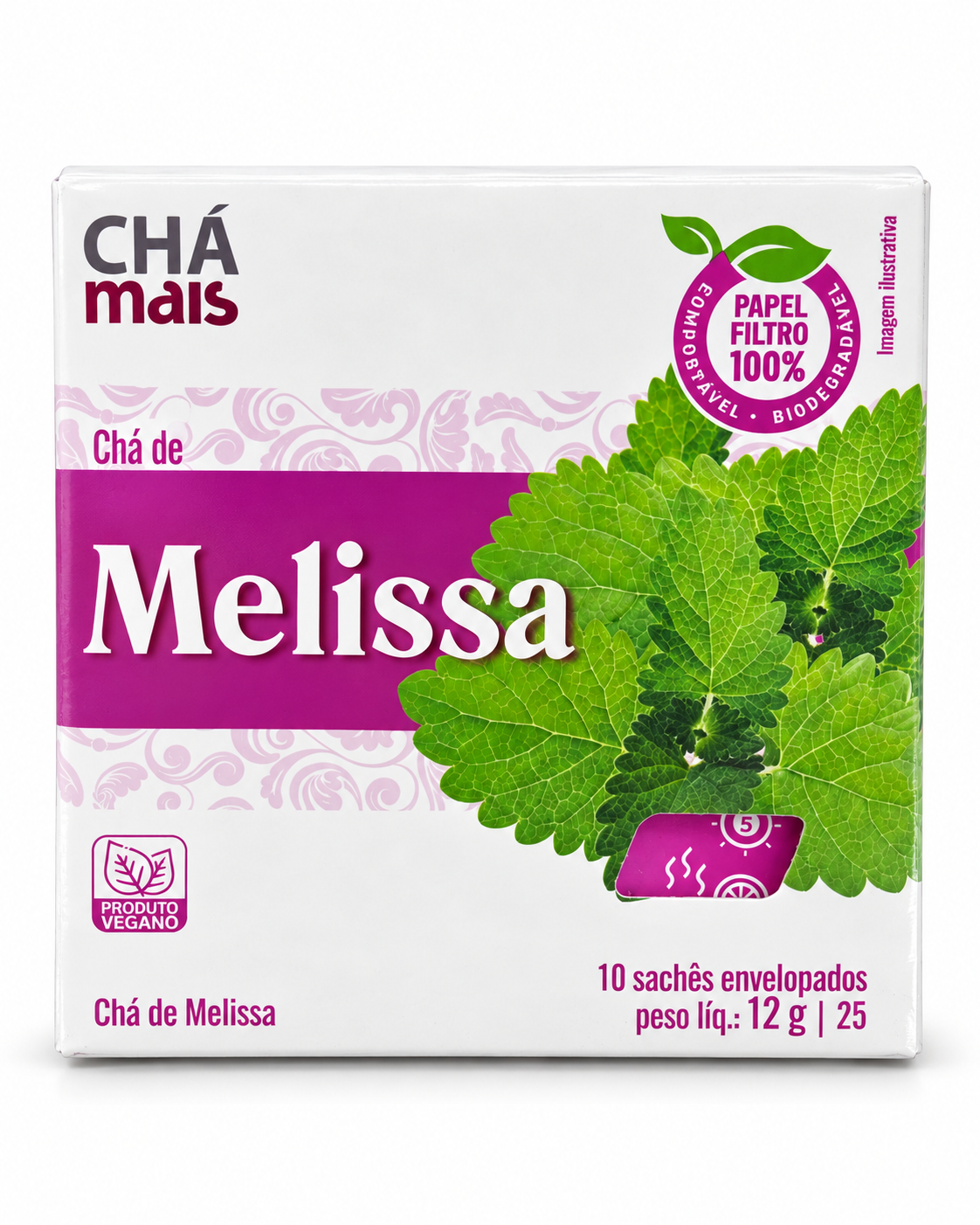 Chá de Melissa (Erva-Cidreira) 0.42 oz / 12 gr (10 Sachês) – Chá Mais 261076    -    Lemon Balm (Melissa) Herbal Tea 0.42 oz / 12 gr (10 Tea Bags) – Chá Mais
