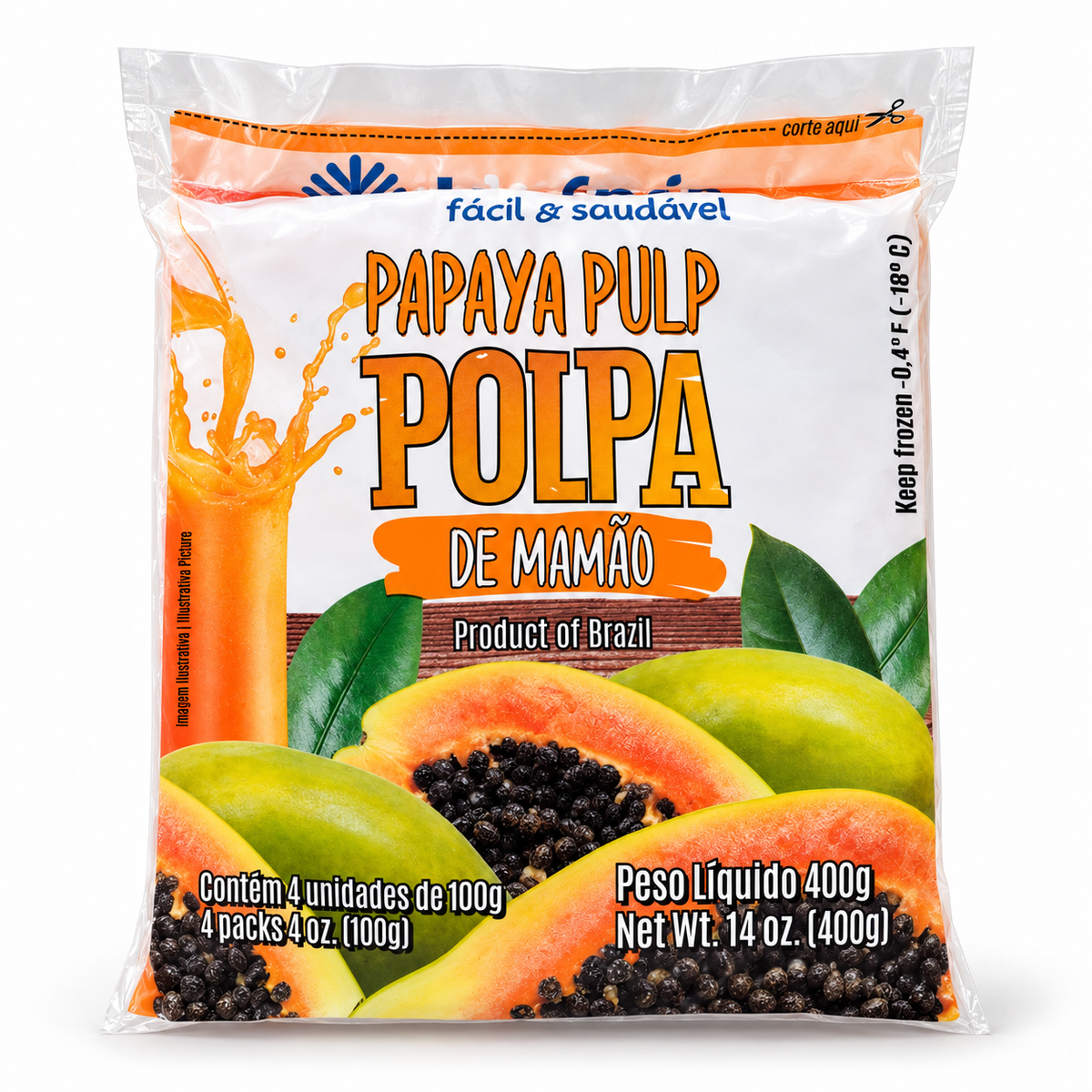 Polpa de Mamão 14.1 oz / 400 gr – Ice Fruit 261076    -    Papaya Fruit Pulp 14.1 oz / 400 gr – Ice Fruit