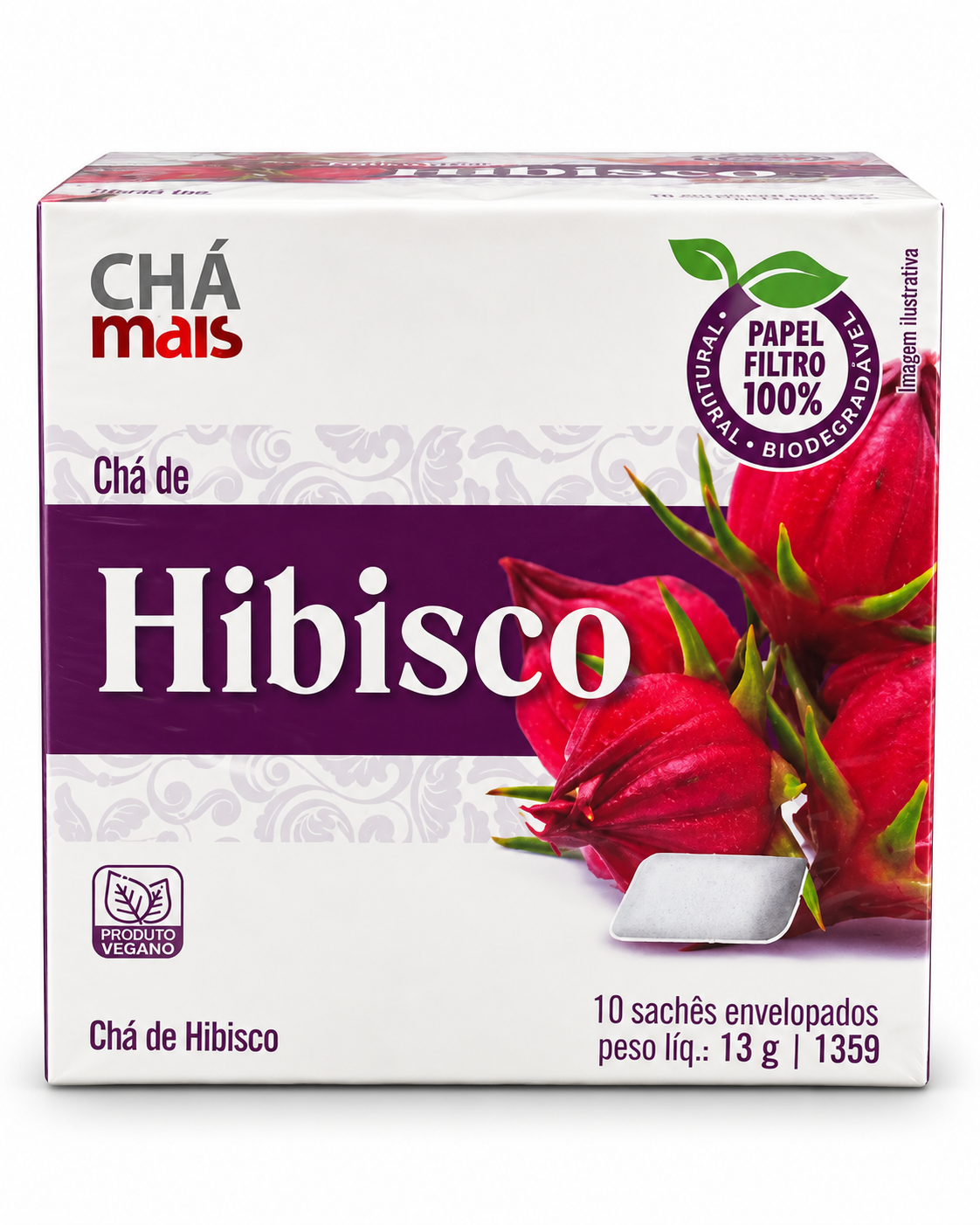 Chá de Hibisco 0.46 oz / 13 gr (10 Sachês) – Chá Mais 261076    -    Hibiscus Herbal Tea 0.46 oz / 13 gr (10 Tea Bags) – Chá Mais